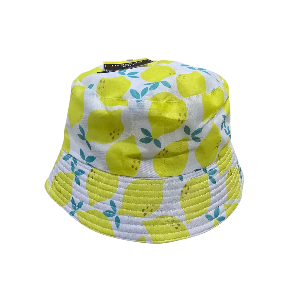 Lemon Print Bucket Hat Kids Chapeau Beach Sun Protection Unisex - Yellow & Teal